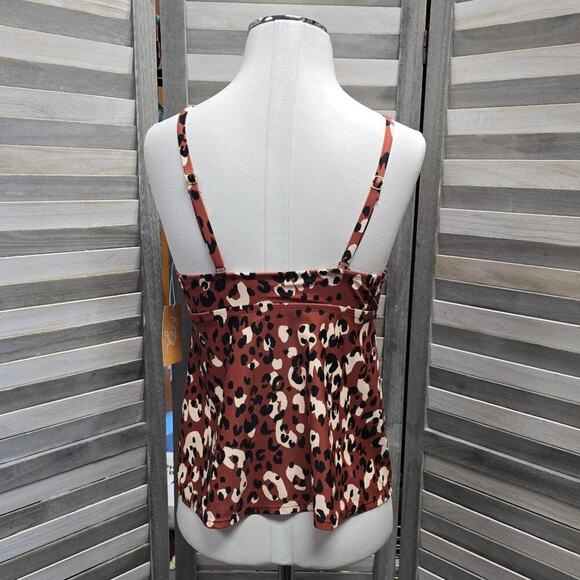 Leopard Print High Neck Keyhole Tankini Top | Kona Sol | Medium (8/10) - Picture 6 of 10